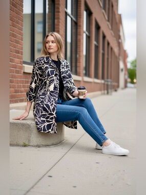 Anne Klein Abstract Leaf Coat